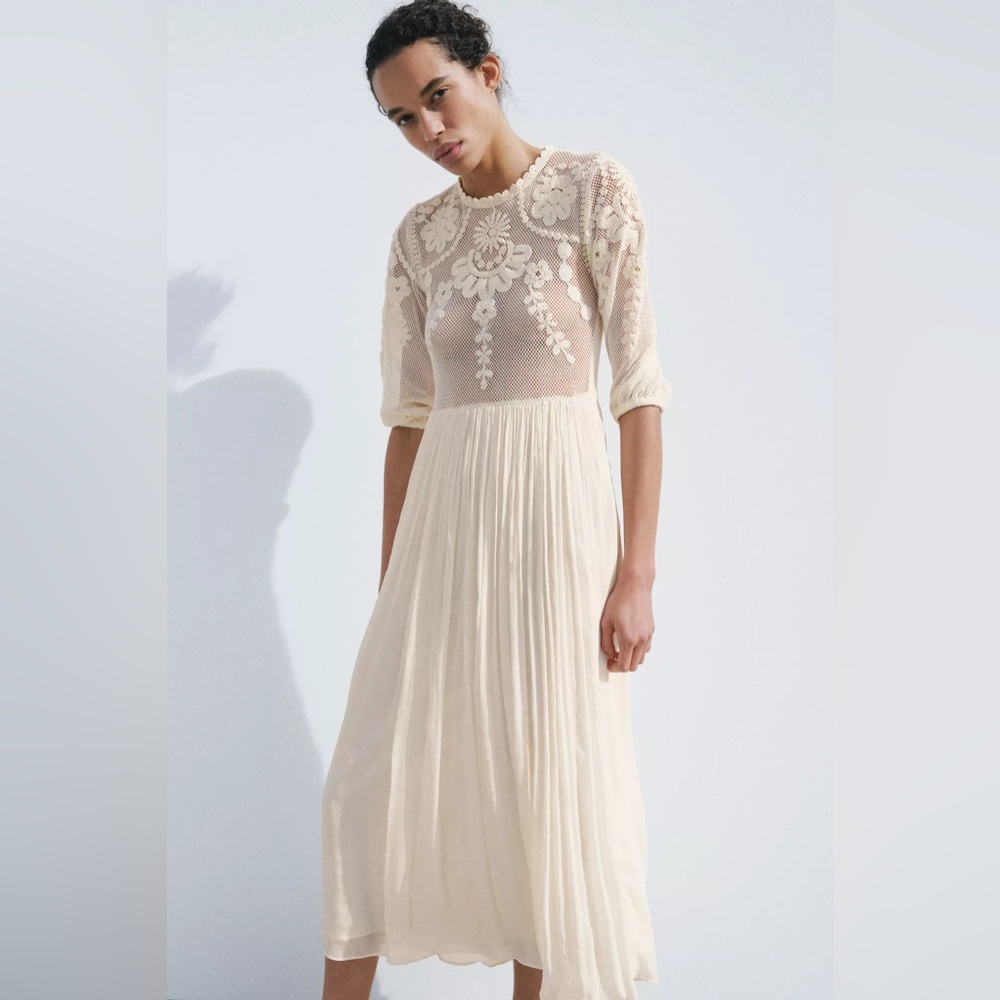 ZARA EMBROIDERED MIDI DRESS